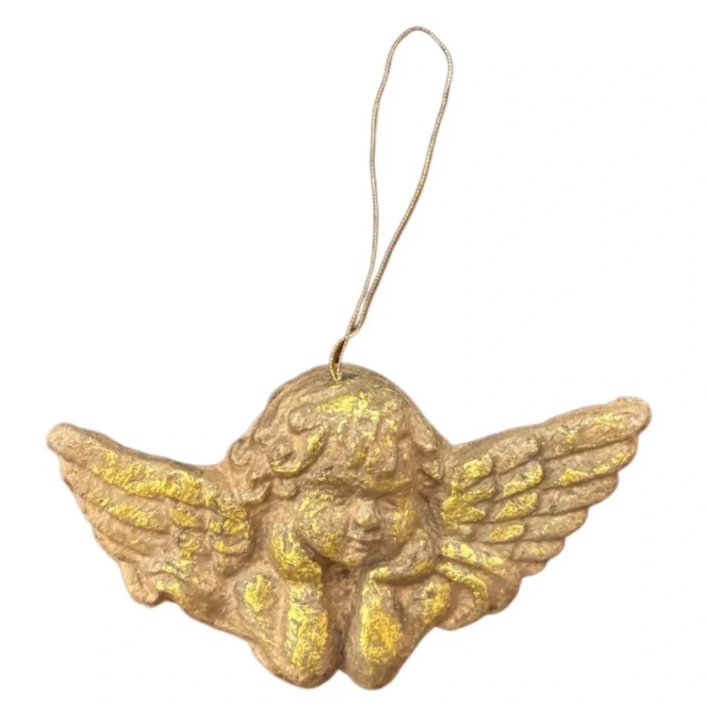 Gold Angel Ornaments Set Victorian Vintage Christmas Cherub Handcrafted Handmade